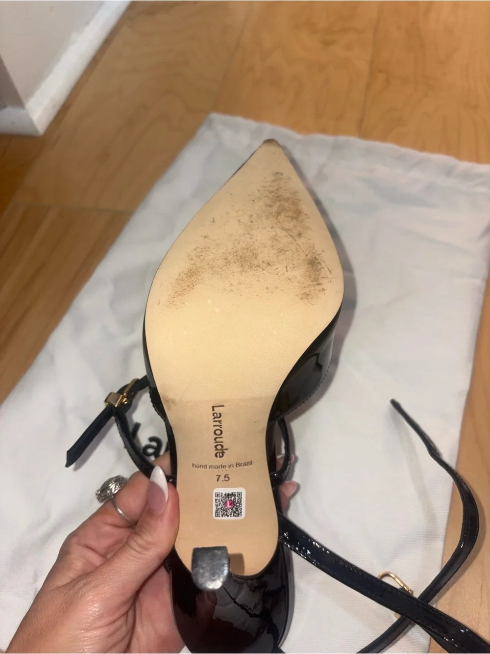 Larroude Black Patent Pointed Ankle-Strap Heels